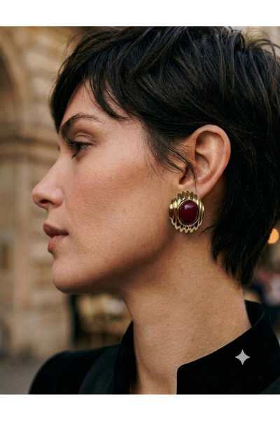 Nazellaa Nazenin Steel Vintage and Onyx Earrings