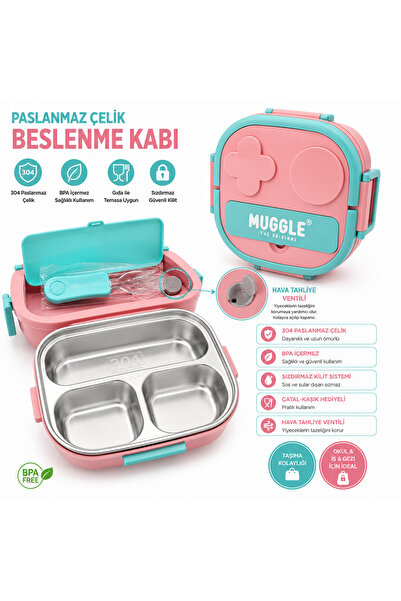 monthiron 304 Stainless Steel 3 Compartment Lunch Box Muggle |   Leak-Proof, ...