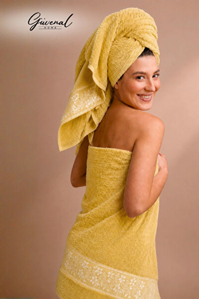 Güvenal Azalea |   Set of 2 Floral Bordered Bath Towels |   Ultra Soft |   Ba...