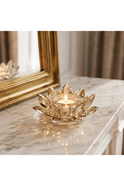 Hinora Bal Kristal Lotus Çiçeği Mumluk Tekli Dekoratif Cam Tealight Mumluk 11...