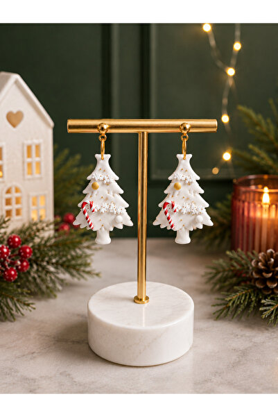 Miyamila Women's White Pine Tree Christmas Earrings |   Handmade Earrings wit...