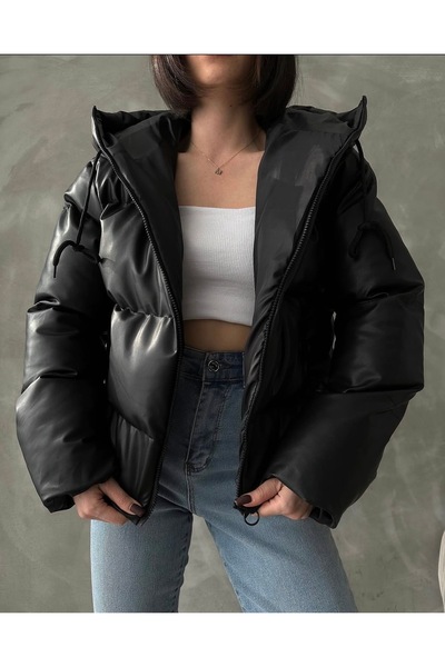 Reysamoda Women's Leather Puffer Coat