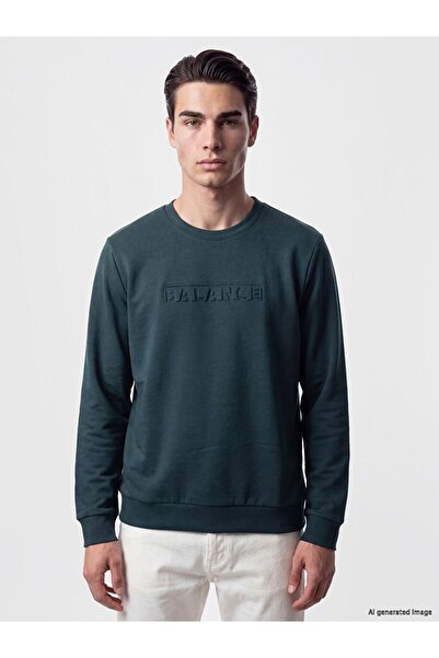 LC Waikiki Lcwaikiki Classic Petrol Crew Neck Embossed Printed Men's Sweatshirt