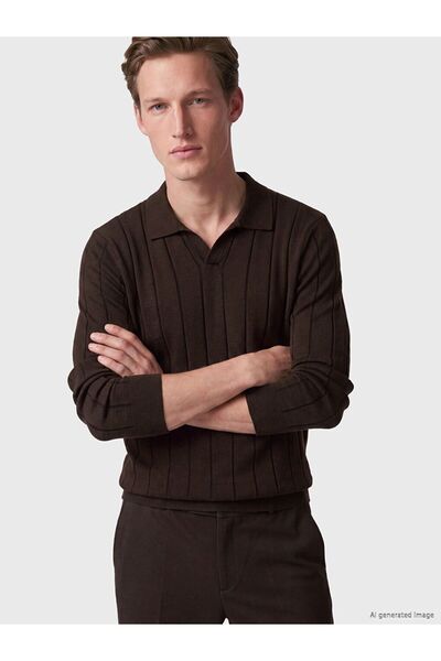 LC Waikiki Southblue brown polo neck men's knit sweater