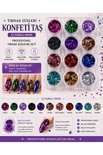 Venalisa 12’Lİ TIRNAK SÜSLEM NAİL ART SÜSÜ KONFETİ