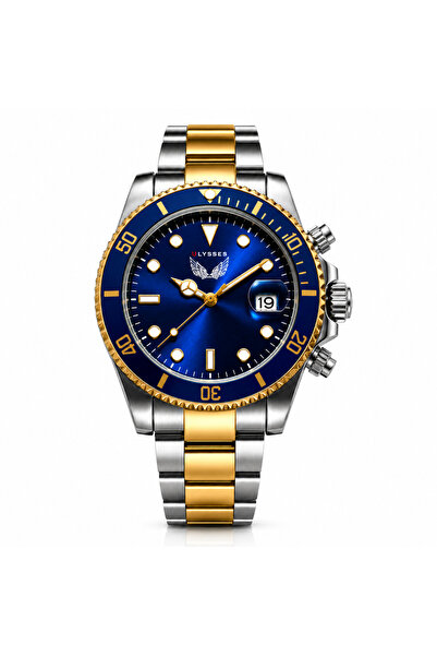 ULYSSES Men's Quartz Watch with Silver-Gold Metal Bracelet and Rotating Bezel...