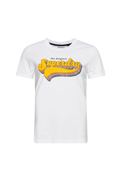 SUPERDRY Γυναικείο Κοντομάνικο Vintage Μπλουζάκι Ουράνιο Τόξο S