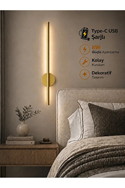 FKLIGHT 75CM / USB Sarjlı Resim / Tablo / Ayna / Duvar / Gold kasa Ledli Apli...
