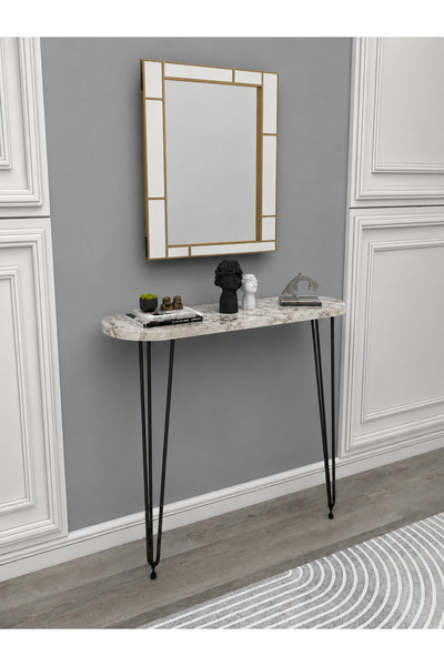 Lavientohome Özel Seri Beyaz Mermer Desenli Elips 60x18 cm Dresuar Antre Hol ...