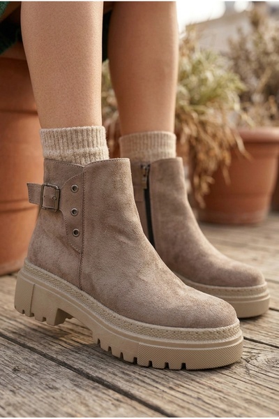 marinarosse Robin Beige Suede Stitched Non-Slip Flat Sole Boots