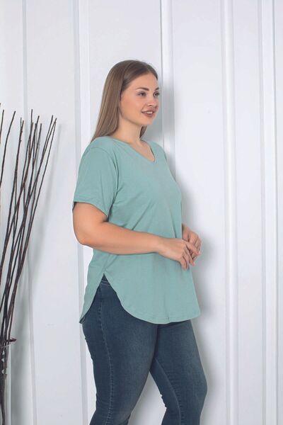 Orly More Women's V-Neck Plus Size T-Shirt with Slit and Stitched Hem