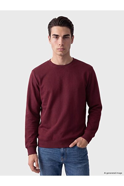 LC Waikiki Lcwaikiki Classic Claret Red Crew Neck Men's Thick Sweatshirt