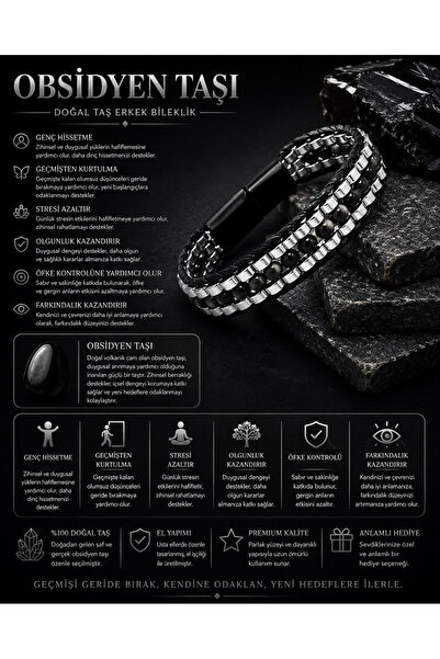 YILDIZ DOĞAL TAŞ Sertifikalı Obsidyen Hematit Disk Model Doğal Taş Erkek Bile...