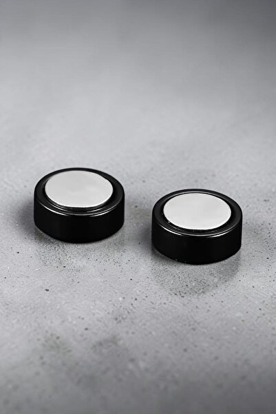 Lynare Non-Perforated Magnet Trend Black Plain Round Women Men Unisex Steel Earrings 8mm 1 Piece