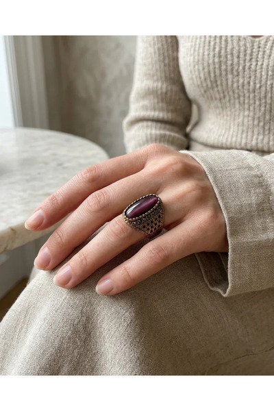 Dorvina Bronze Women's Ring Authentic Copper Jewelry Purple Cat's Eye Stone P...