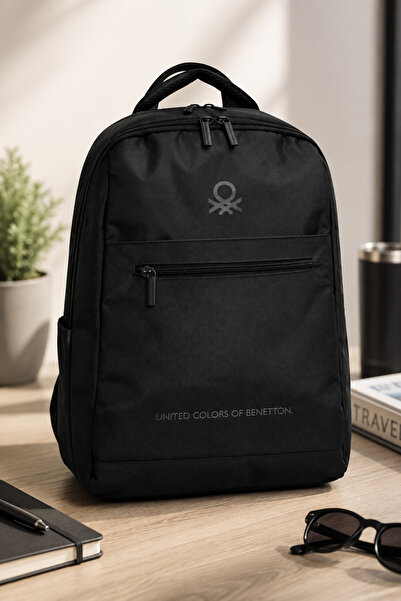 United Colors of Benetton Black Unisex School Backpack - Middle School High S...