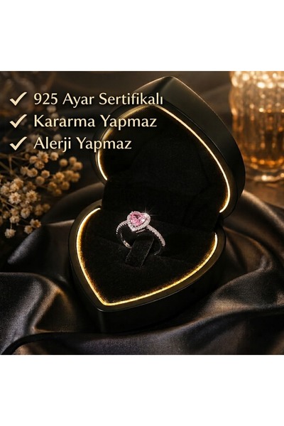 Işıklı Kutuda 925 Ayar Gümüş Ayarlanabilir Kalp Yüzük - Ciddi ilişki Yüzüğü