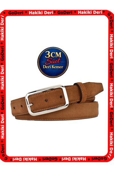 GoDeri Genuine Leather, 3 cm Silver Color Rectangular Buckle, Dark Cinnamon S...