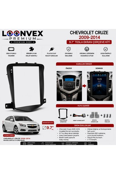LOONVEX Chevrolet Cruze 2009-2014 9.7 Inch Tesla Multimedia Frame + Socket Se...