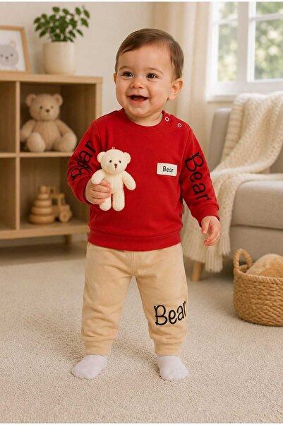 Tenra Baby 100% Cotton Teddy Bear Top and Bottom Set with Removable Toys