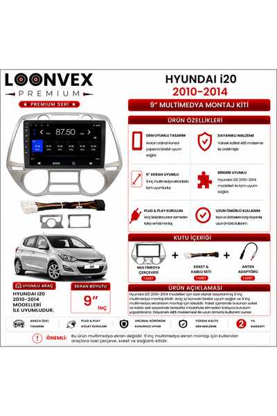 LOONVEX Premium – Hyundai I20 2010-2014 9" Multimedia Frame + Socket Kit