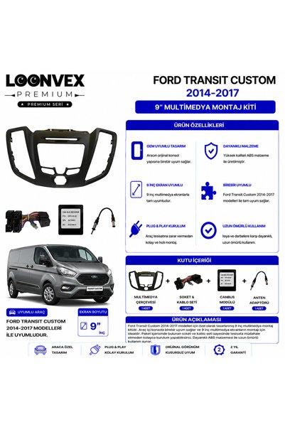 LOONVEX Premium – Ford Transit Custom 2014-2017 9" Multimedia Frame + Socket Kit