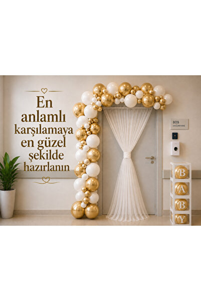 Genel Markalar Hastane Odası Süsleme Seti 50 Balonlu Baby Kutulu Tüllü Yeni D...