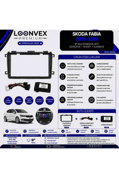 LOONVEX إطار الوسائط المتعددة الفاخر لسيارة سكودا فابيا 2015-2018 مقاس 9 بوصا...