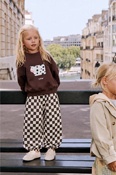 Alvadonna Unisex Checkerboard Patterned Children's Top and Bottom Set