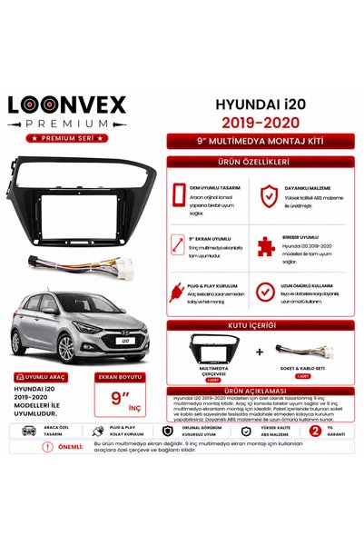 LOONVEX Premium – Hyundai I20 2019-2020 9" Multimedia Frame + Socket Kit