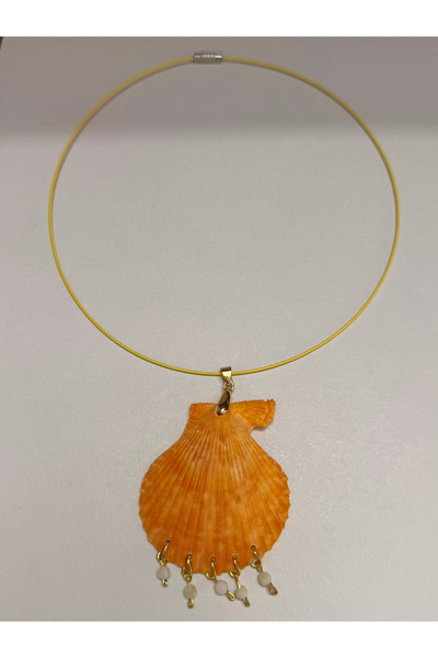 gemsartdeco Orange Pectim Shell Natural Stone Necklace