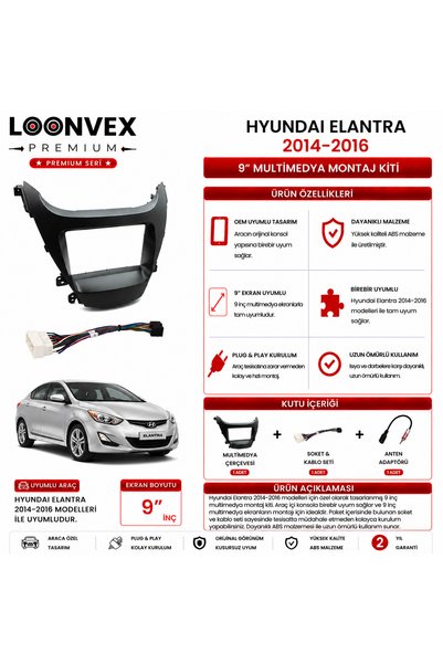 LOONVEX بريميوم - هيونداي إلانترا 2014-2016 إطار وسائط متعددة 9 بوصة + طقم مقبس