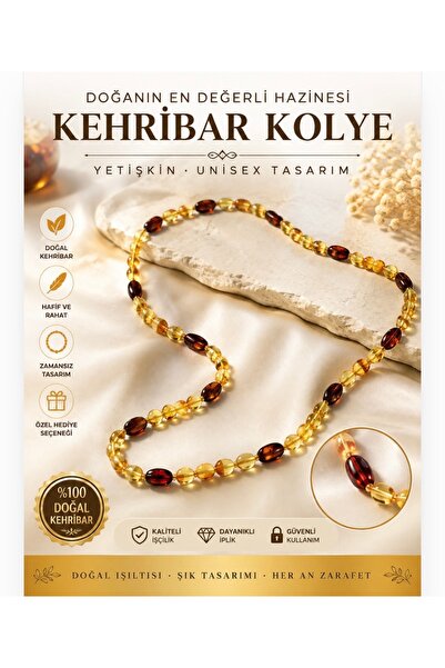Leyandoğaltaş Doğal Kehribar Kolye Yetişkin Unisex Hakiki Hediye