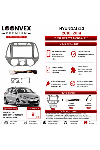 LOONVEX Premium – Hyundai I20 2010-2014 9" Multimedia Frame + Socket Kit