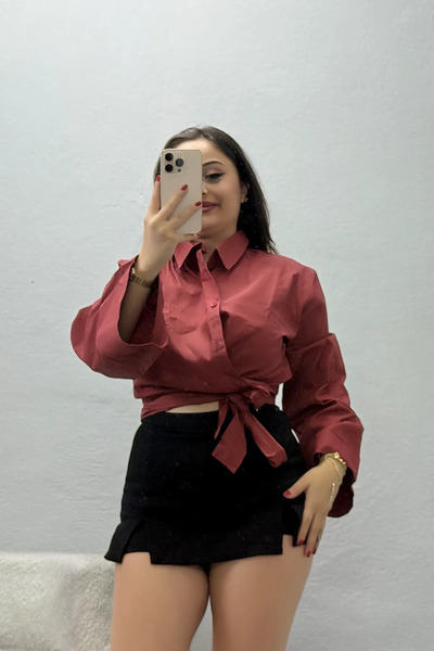 BELENDİR Women's Side-Tie Poplin Shirt Tile