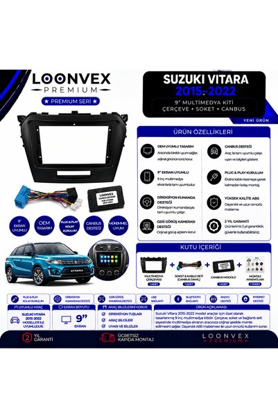 LOONVEX إطار وسائط متعددة فاخر لسيارة سوزوكي فيتارا 2015-2022 مقاس 9 بوصات + ...