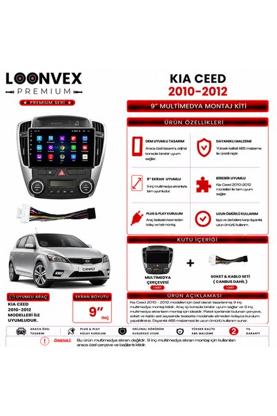 LOONVEX Premium – Kia Ceed 2010-2012 9" Multimedia Frame + Socket Kit