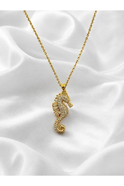 deryora Gold Color Seahorse Necklace with Stone, Stainless Steel Women's Neck...