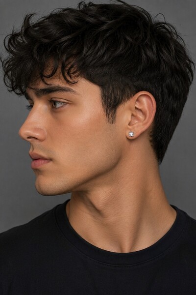 Lynare Non-Perforated Magnet Square Crystal Stone Men's Women's Unisex 316 L Steel Earrings 1 Piece