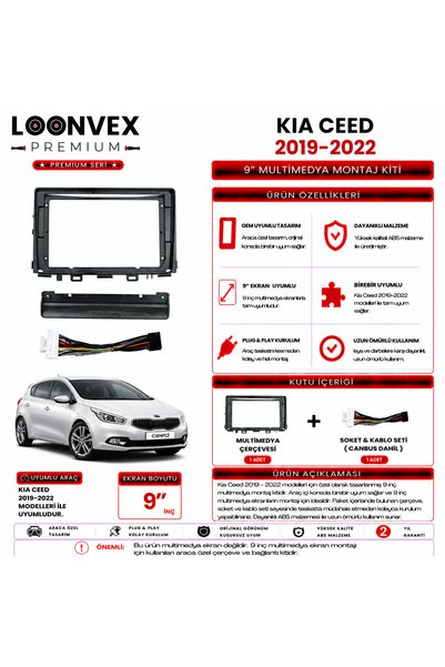 LOONVEX Premium – Kia Ceed 2019-2022 9" Multimedia Frame + Socket Kit