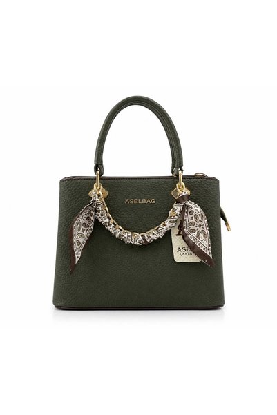 Senna Collection Amazing Stylish Hand-Hold Bag with Scarf Detail in Khaki