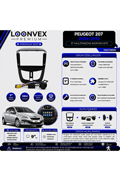 Premium Peugeot 207 2006-2013 9 İnç Multimedya Çerçeve + Soket + CANBUS Montaj Kiti