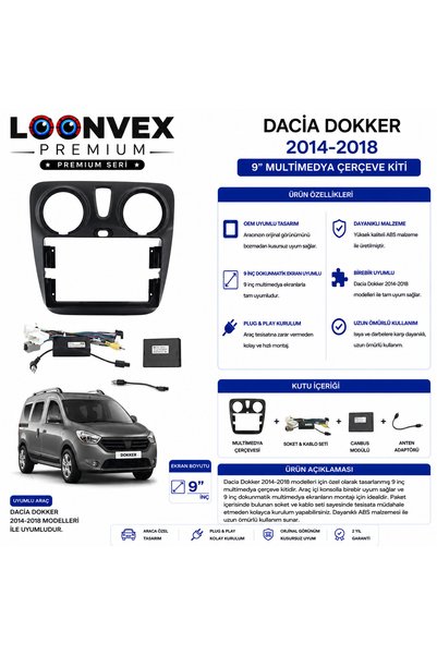 LOONVEX Premium – Dacia Dokker 2014-2018 9" Multimedia Frame + Socket Kit
