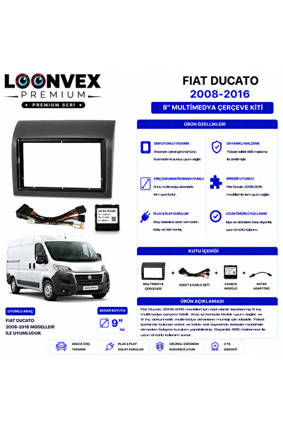 LOONVEX PREMIUM – FIAT DUCATO 2008-2016 9" MULTİMEDYA ÇERÇEVE + SOKET KİTİ