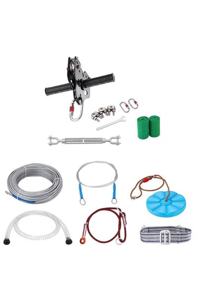VEVOR Set de zip-line lungime 36 m, capacitate maximă 226 kg, cablu, ham, frâ...