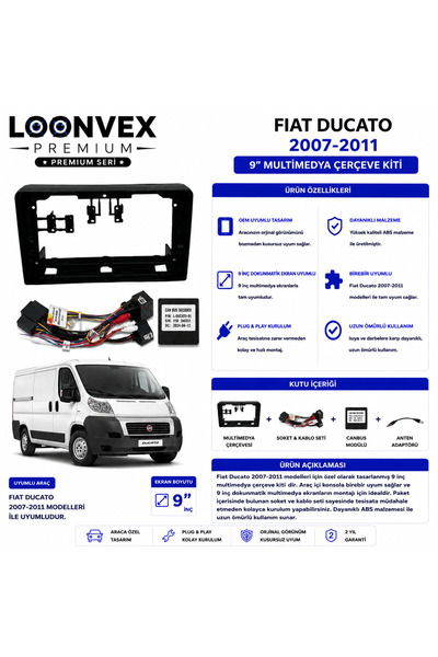 LOONVEX Premium – Fiat Ducato 2007-2011 9" Multimedia Frame + Socket Kit