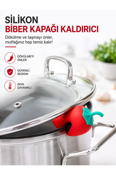 TEYYE Kırmızı Biber Tasarımlı Tencere Kapak Aralayıcı - Taşmayı Ve Dökülmeyi ...