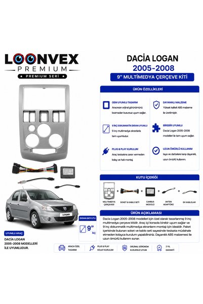 LOONVEX Premium – Dacia Logan 2005-2008 9" Multimedia Frame + Socket Kit