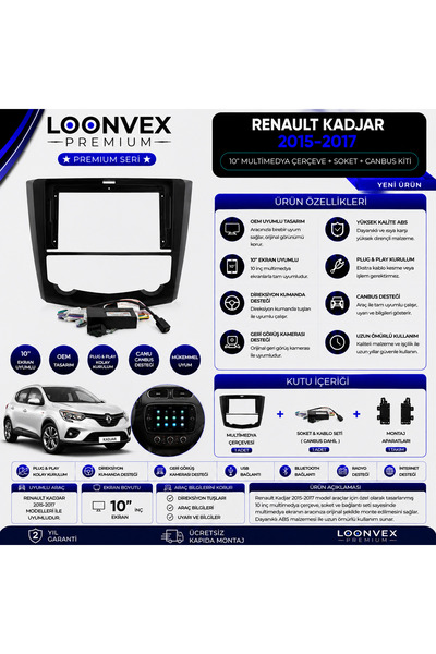 LOONVEX Premium Renault Kadjar 2015-2017 10 Inch Multimedia Frame + Socket + ...
