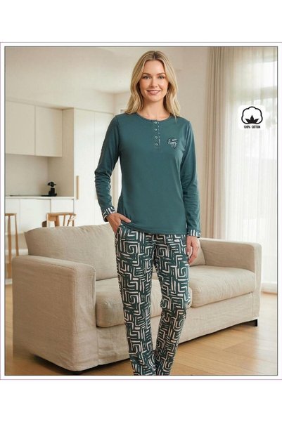 melodi Set de pijamale de primăvară pentru femei, cu mânecă lungă, cu guler c...